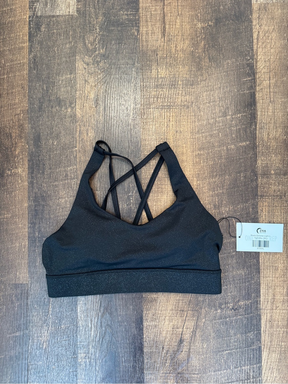 Zyia active women’s black glimmer light n tight bra XL